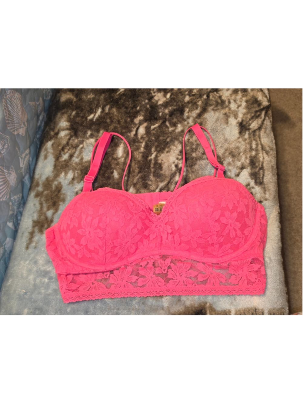 Victoria's Secret PINK Lace Wireless Push-Up Bralette Size L in Neon Pink
